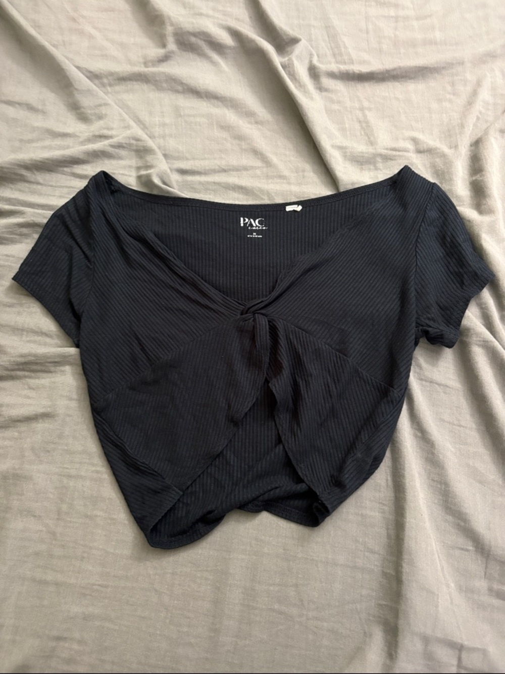 Pacsun Black Ribbed Tie-Front Short Sleeve Crop Top